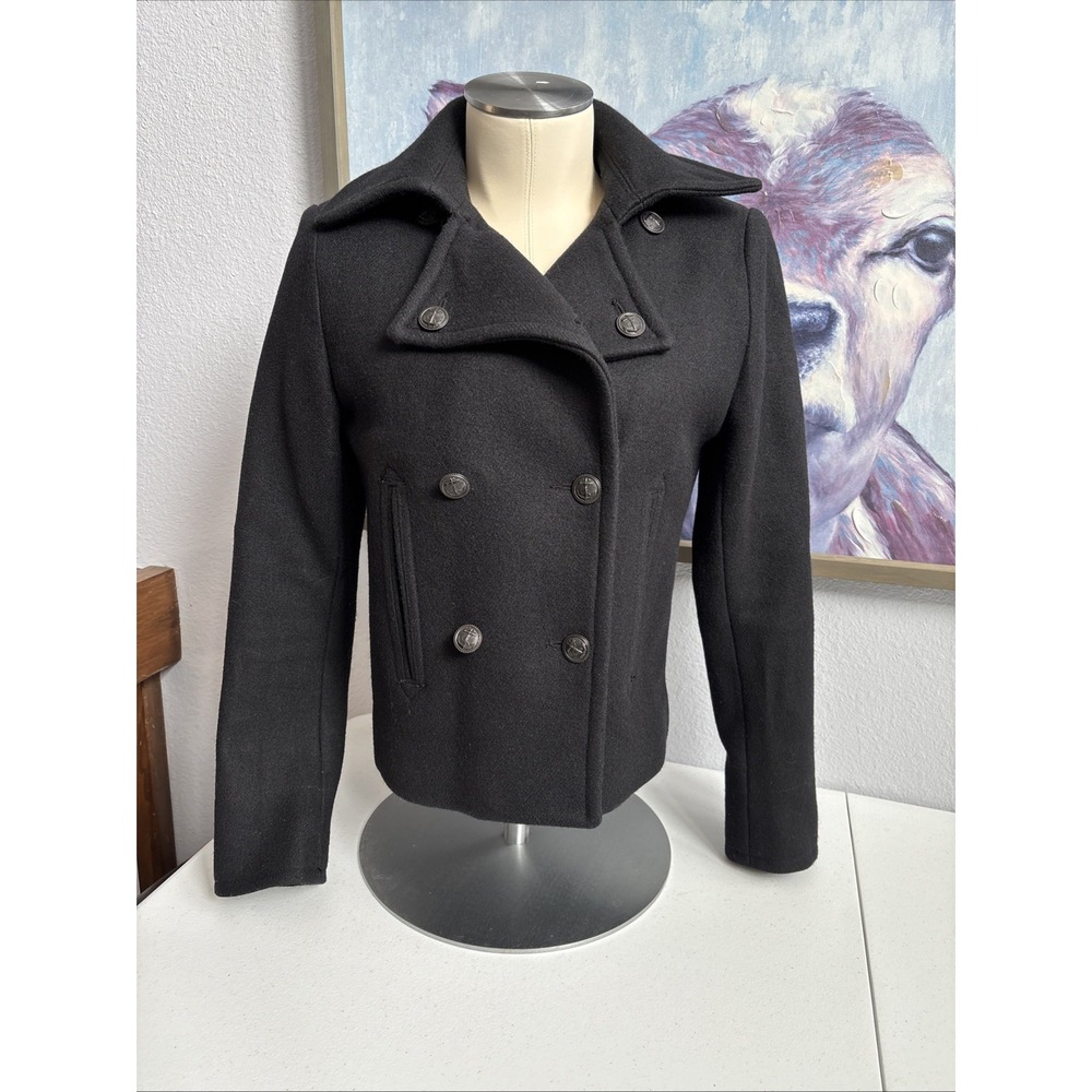 Denim & Supply Ralph Lauren Women's XS Black Wool Blend Double Breasted Pea Coat